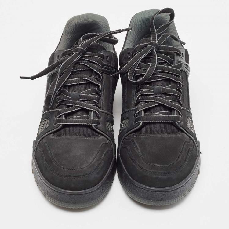 Pre Owned Louis Vuitton Black Nubuck Leather LV Trainer Sneakers Size 41.5