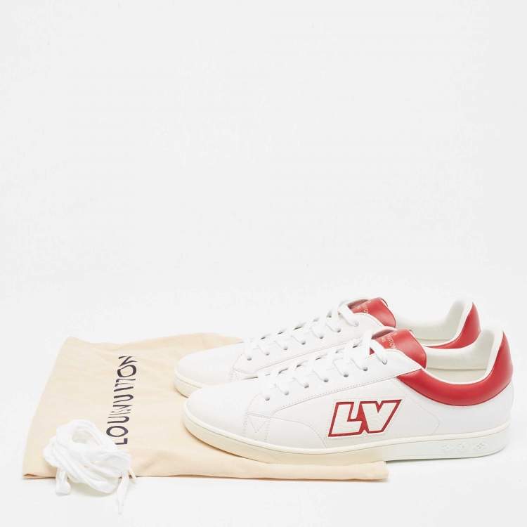 Pre Owned Louis Vuitton White/Burgundy  Leather Luxembourg Sneakers Size 43