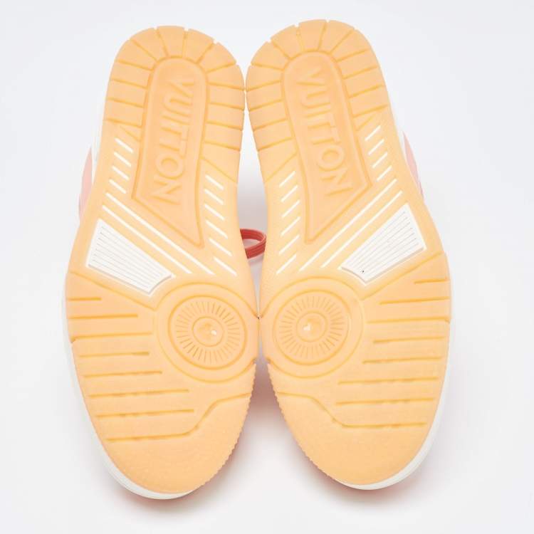 Pre Owned Louis Vuitton Orange/White Leather and Fabric Trainer Sneakers Size 41