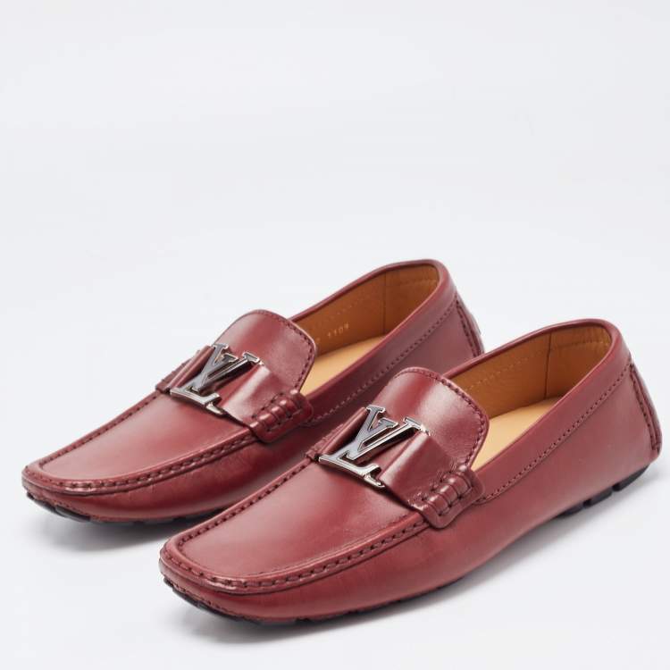 Pre Owned Louis Vuitton Burgundy Leather Monte Carlo Loafers Size 41