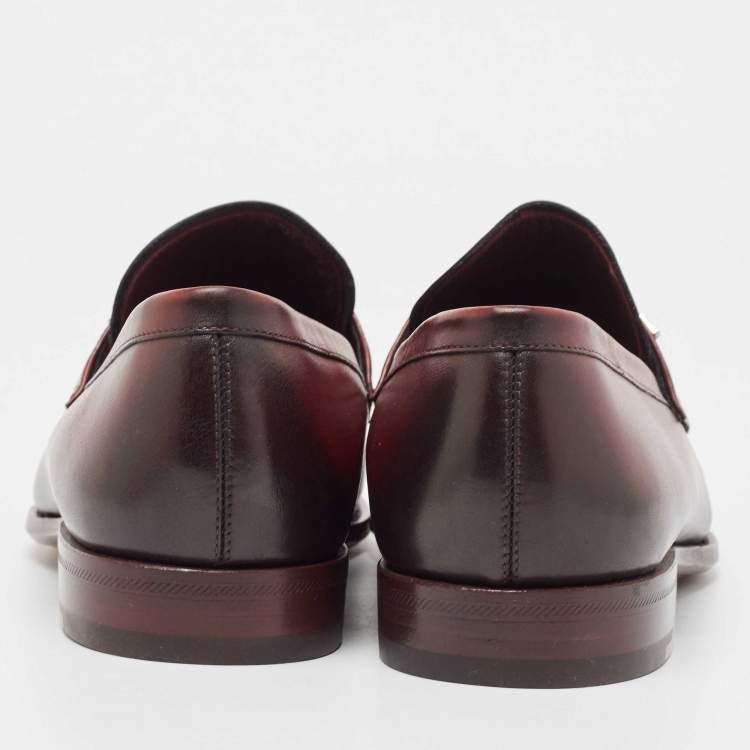 Pre Owned Louise Vuitton Burgundy/Black Leather Slip On Loafers Size 41
