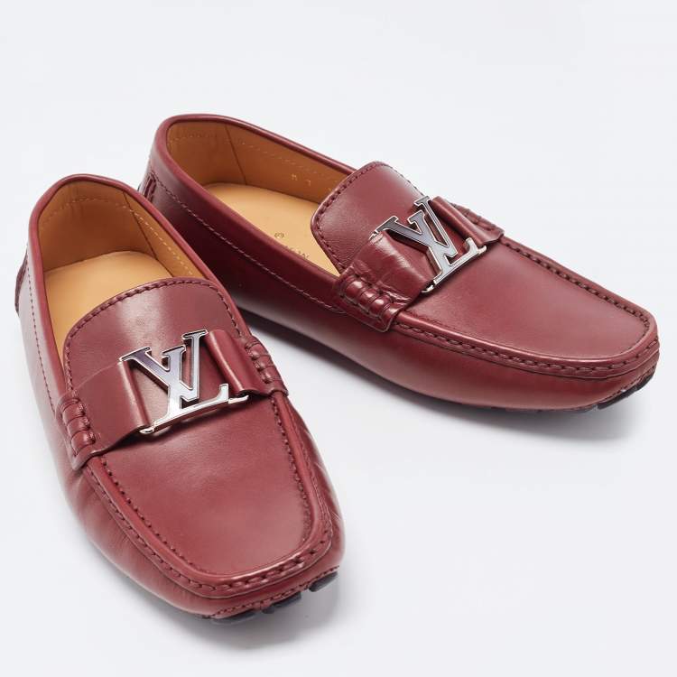 Pre Owned Louis Vuitton Burgundy Leather Monte Carlo Loafers Size 41