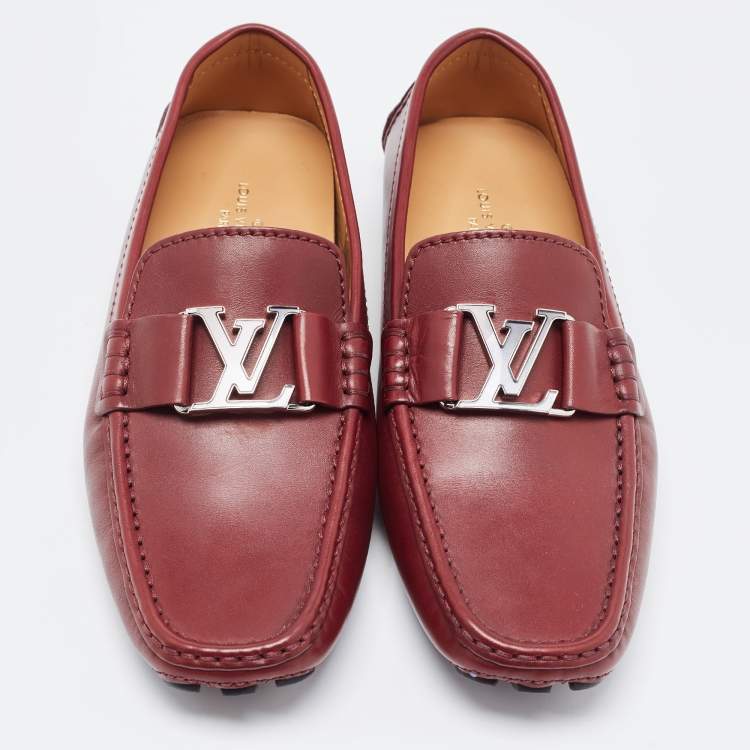 Pre Owned Louis Vuitton Burgundy Leather Monte Carlo Loafers Size 41