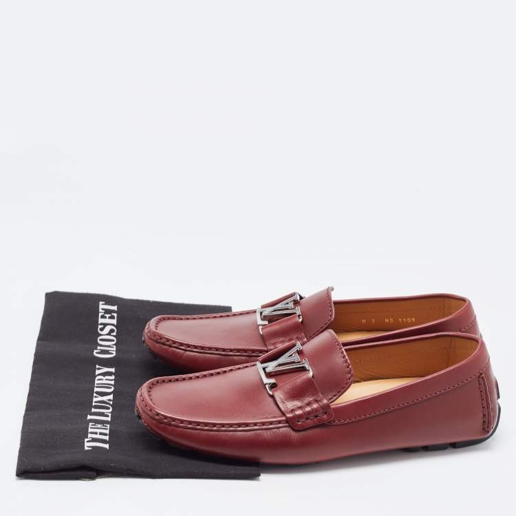 Pre Owned Louis Vuitton Burgundy Leather Monte Carlo Loafers Size 41