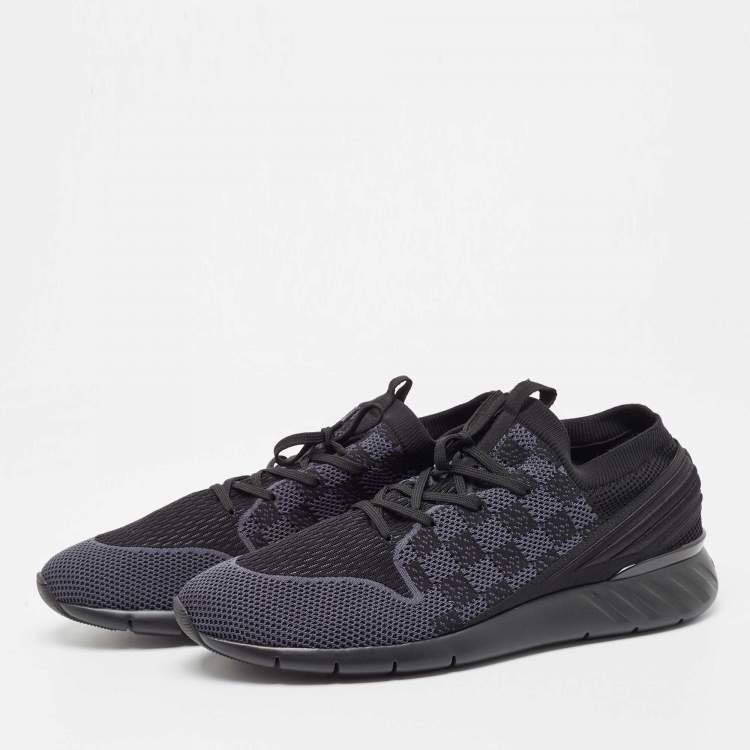 Pre Owned Louis Vuitton Black/Navy Blue Knit Fabric Fastlane Sneakers Size 47