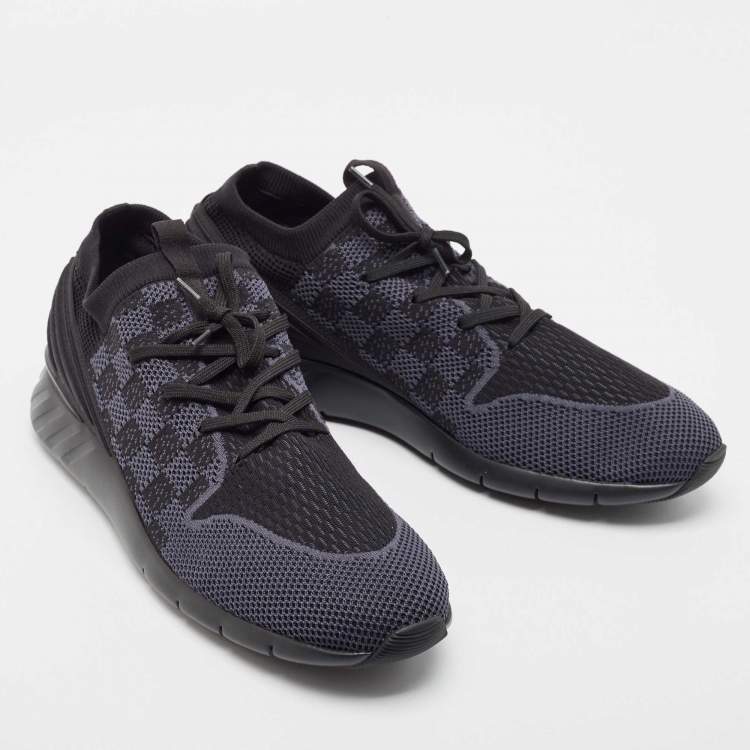 Pre Owned Louis Vuitton Black/Navy Blue Knit Fabric Fastlane Sneakers Size 47