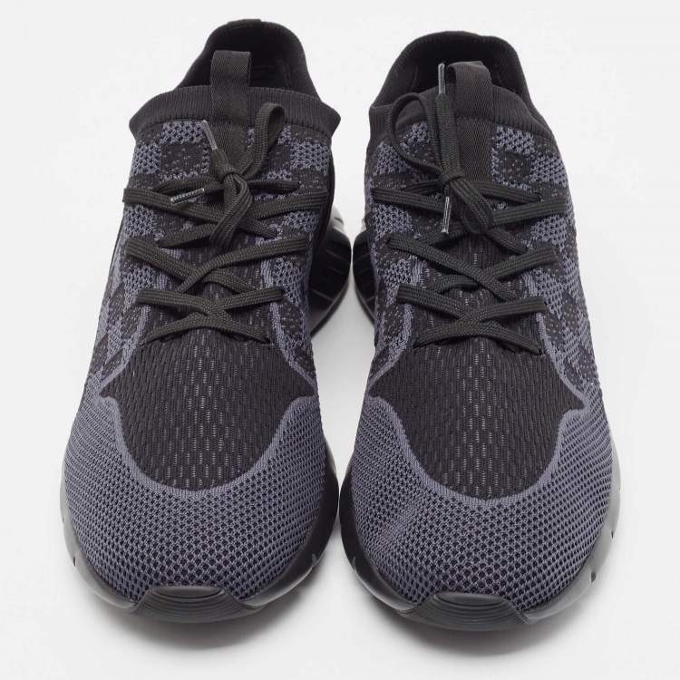 Pre Owned Louis Vuitton Black/Navy Blue Knit Fabric Fastlane Sneakers Size 47