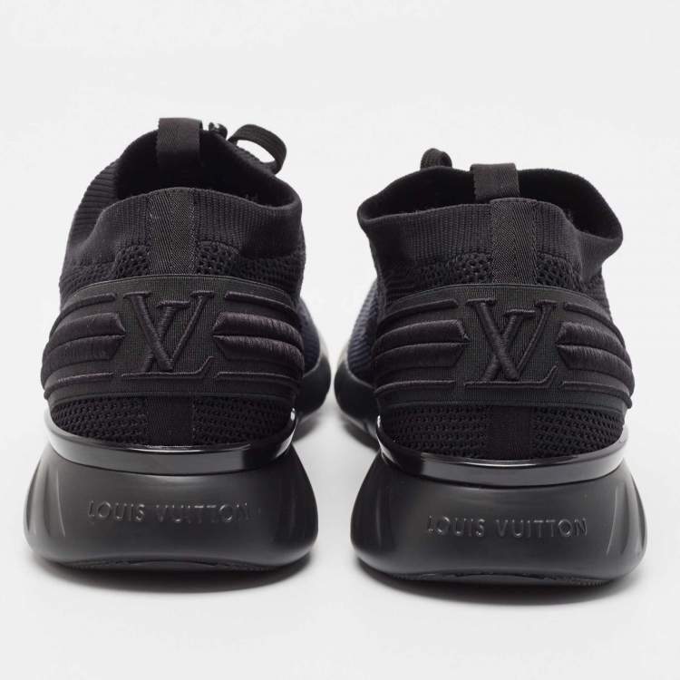 Pre Owned Louis Vuitton Black/Navy Blue Knit Fabric Fastlane Sneakers Size 47