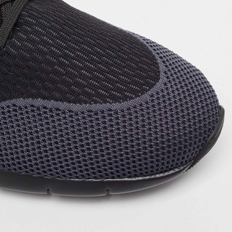 Pre Owned Louis Vuitton Black/Navy Blue Knit Fabric Fastlane Sneakers Size 47