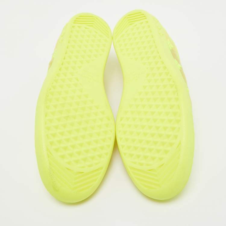 Pre Owned Louis Vuitton Neon Yellow Leather and Monogram Embroidered Mesh Luxembourg Sneakers Size 40