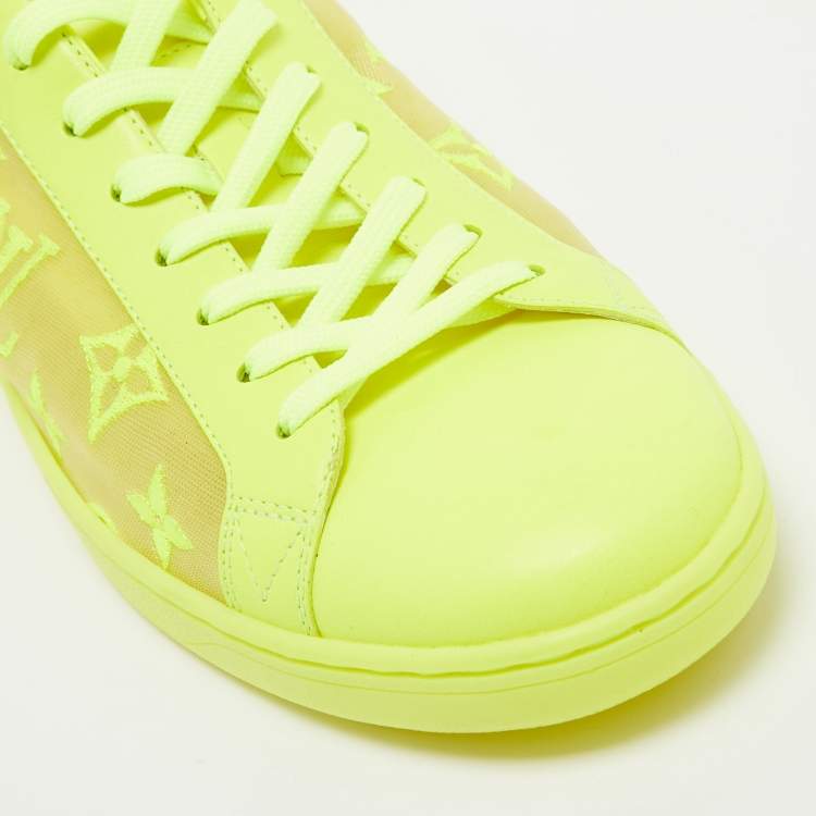 Pre Owned Louis Vuitton Neon Yellow Leather and Monogram Embroidered Mesh Luxembourg Sneakers Size 40
