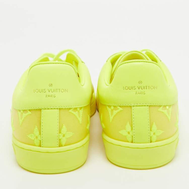 Pre Owned Louis Vuitton Neon Yellow Leather and Monogram Embroidered Mesh Luxembourg Sneakers Size 40