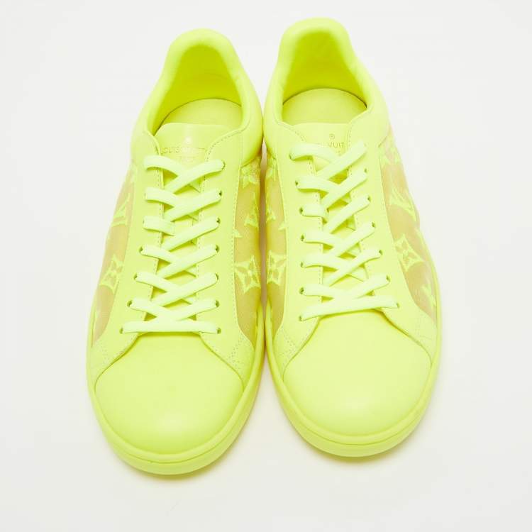 Pre Owned Louis Vuitton Neon Yellow Leather and Monogram Embroidered Mesh Luxembourg Sneakers Size 40
