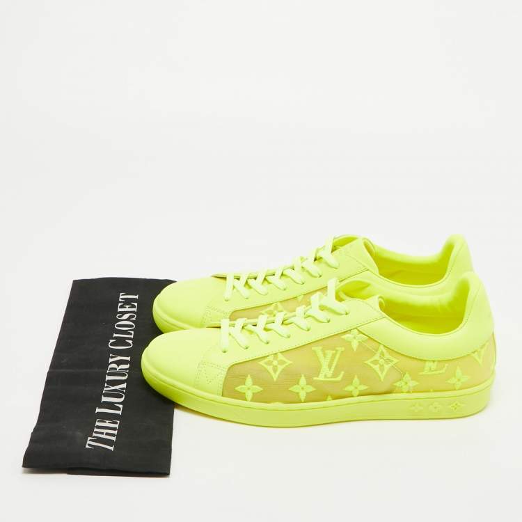 Pre Owned Louis Vuitton Neon Yellow Leather and Monogram Embroidered Mesh Luxembourg Sneakers Size 40