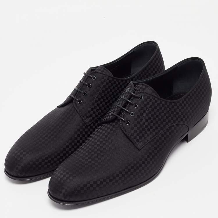 Pre Owned Louis Vuitton Black Petit Damier Fabric Solferino Derby Size 42
