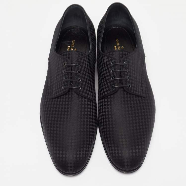 Pre Owned Louis Vuitton Black Petit Damier Fabric Solferino Derby Size 42
