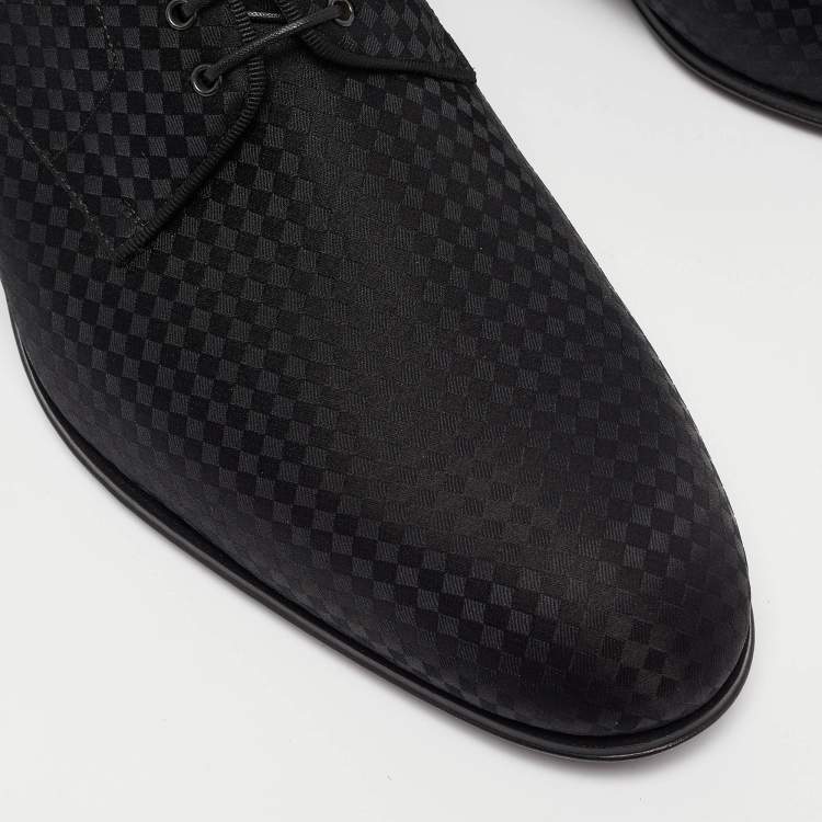 Pre Owned Louis Vuitton Black Petit Damier Fabric Solferino Derby Size 42