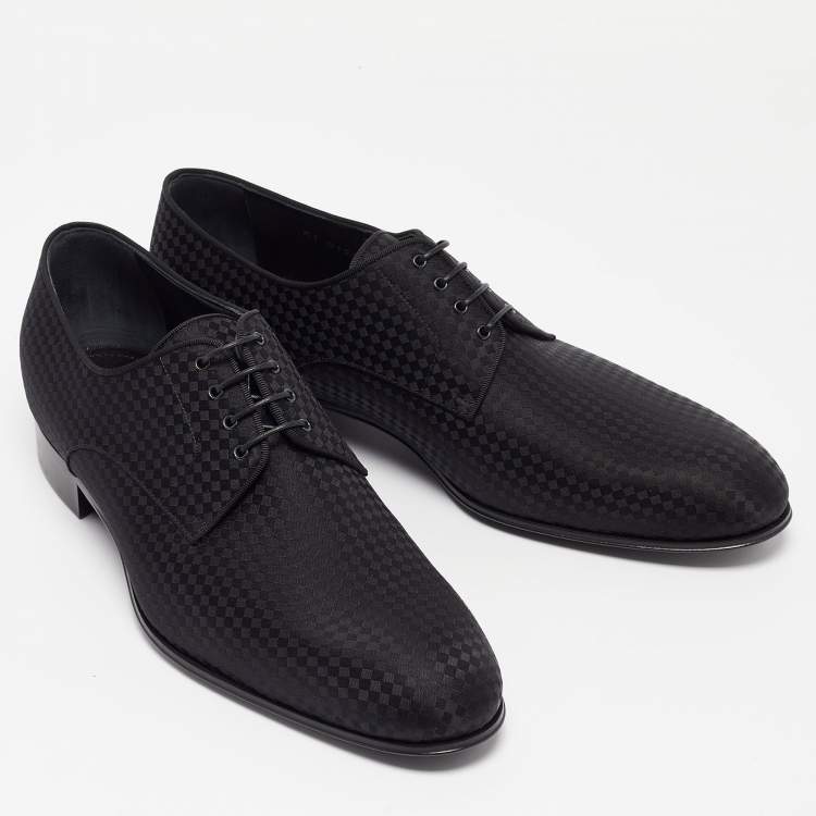 Pre Owned Louis Vuitton Black Petit Damier Fabric Solferino Derby Size 42