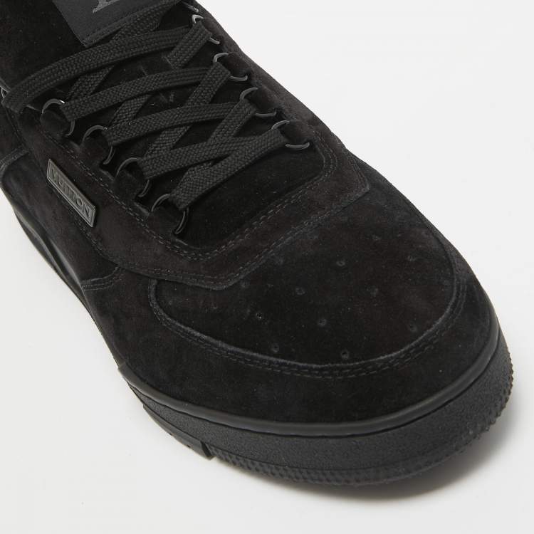 Pre Owned Louis Vuitton Black Suede LV Trainer Sneakers Size 45