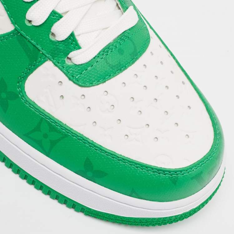 Pre Owned Louis Vuitton x Nike Green/White Monogram Canvas and Leather Air Force 1 Sneakers Size 42