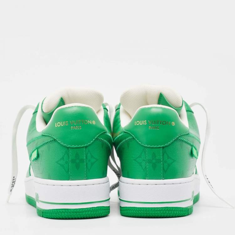 Pre Owned Louis Vuitton x Nike Green/White Monogram Canvas and Leather Air Force 1 Sneakers Size 42