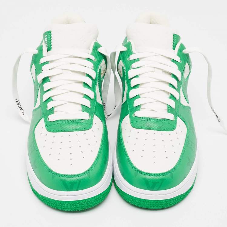 Pre Owned Louis Vuitton x Nike Green/White Monogram Canvas and Leather Air Force 1 Sneakers Size 42