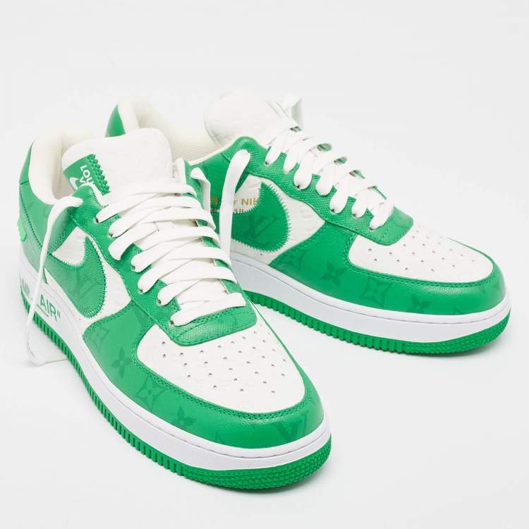 Pre Owned Louis Vuitton x Nike Green/White Monogram Canvas and Leather Air Force 1 Sneakers Size 42