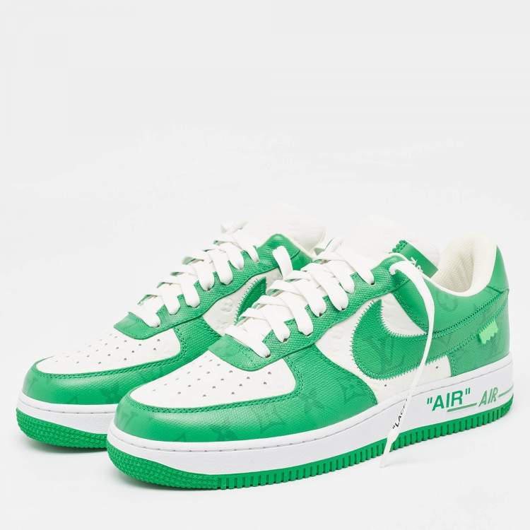 Pre Owned Louis Vuitton x Nike Green/White Monogram Canvas and Leather Air Force 1 Sneakers Size 42