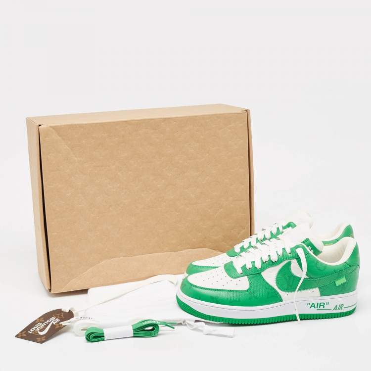 Pre Owned Louis Vuitton x Nike Green/White Monogram Canvas and Leather Air Force 1 Sneakers Size 42