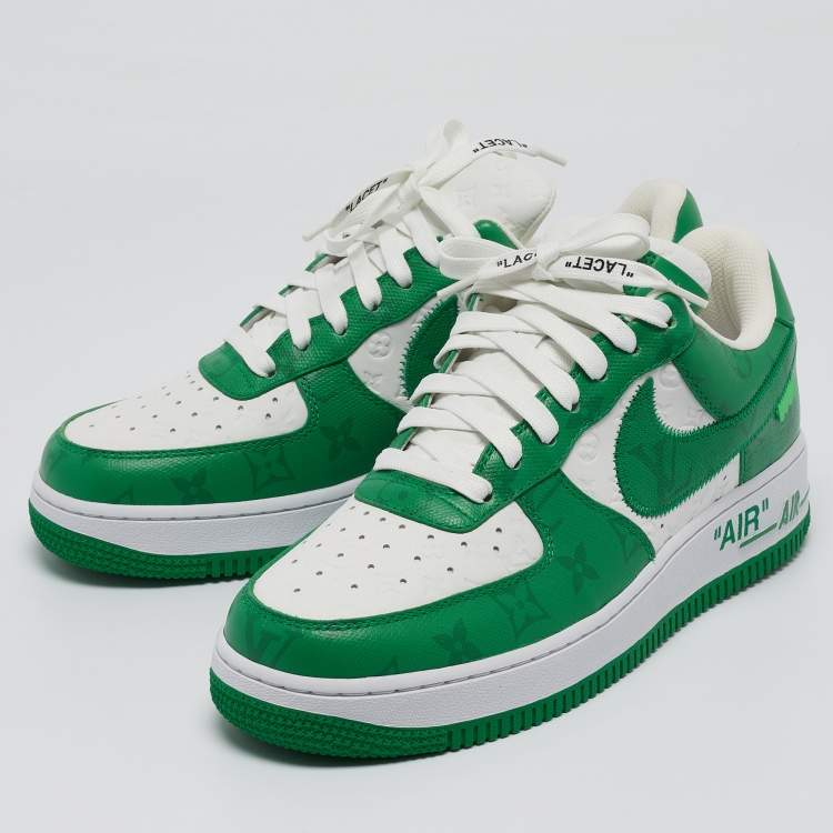 Pre Owned Louis Vuitton x Nike Green/White Monogram Canvas and Leather Air Force 1 Sneakers Size 40