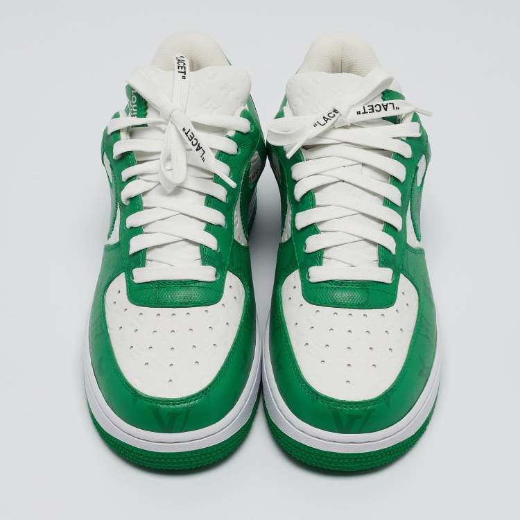 Pre Owned Louis Vuitton x Nike Green/White Monogram Canvas and Leather Air Force 1 Sneakers Size 40