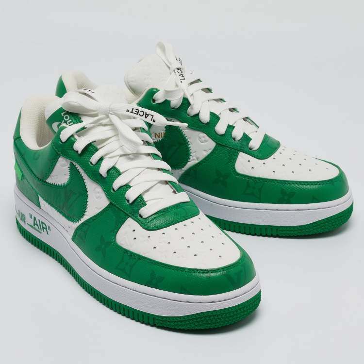 Pre Owned Louis Vuitton x Nike Green/White Monogram Canvas and Leather Air Force 1 Sneakers Size 40