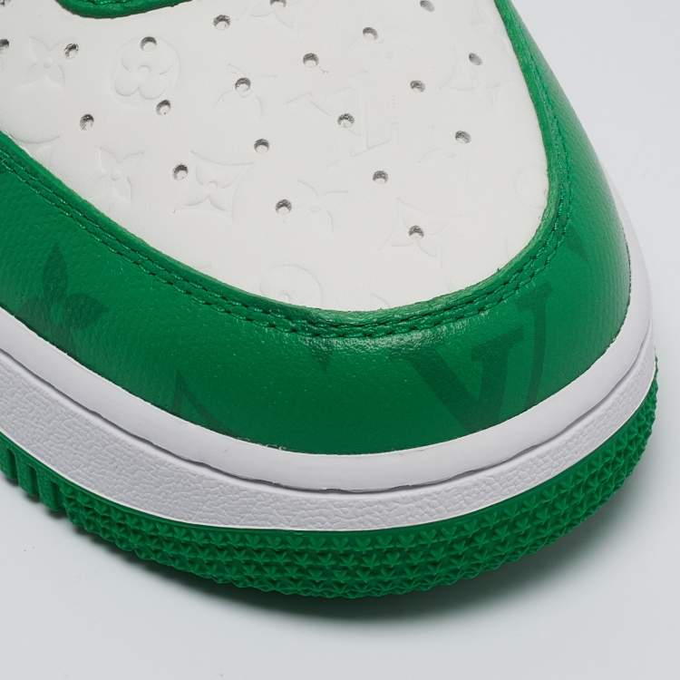 Pre Owned Louis Vuitton x Nike Green/White Monogram Canvas and Leather Air Force 1 Sneakers Size 40
