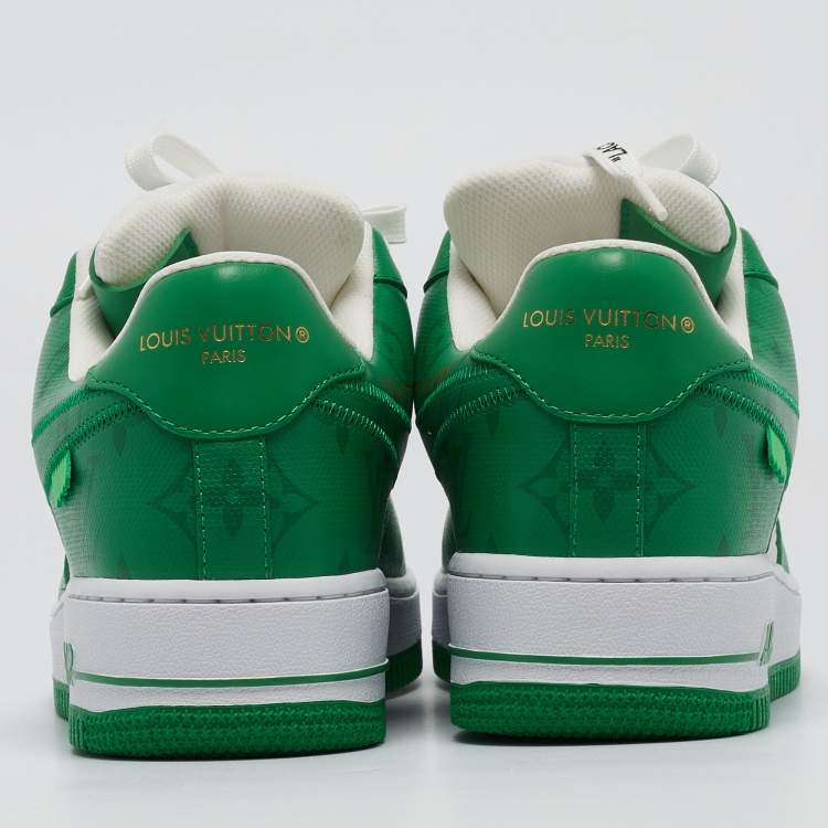 Pre Owned Louis Vuitton x Nike Green/White Monogram Canvas and Leather Air Force 1 Sneakers Size 40