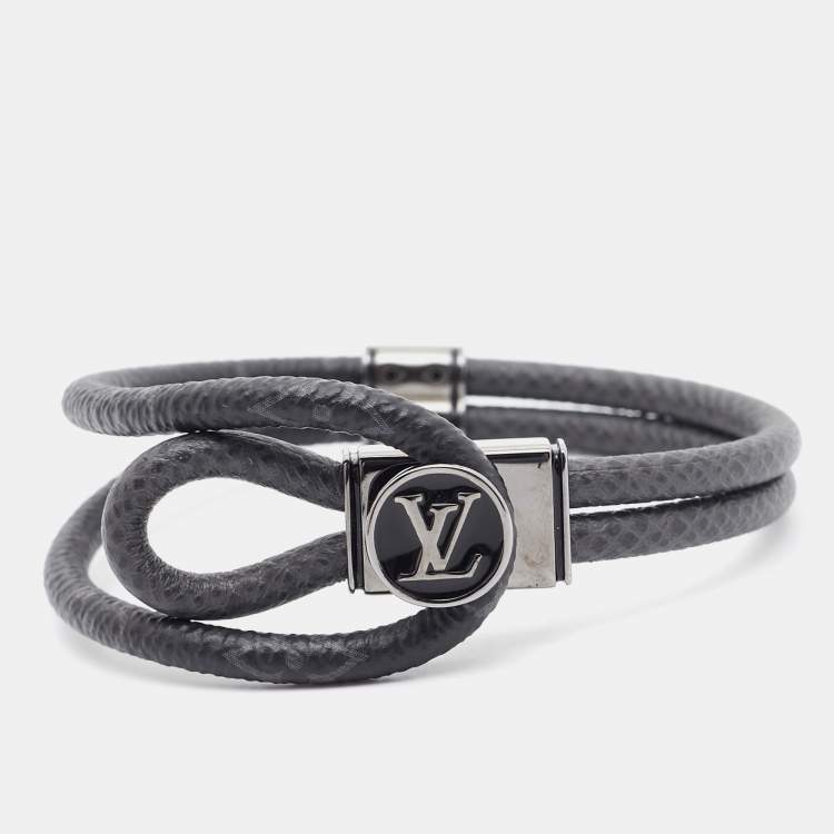 Pre Owned Louis Vuitton Loop It Coated Canvas Enamel Gunmetal Tone Bracelet