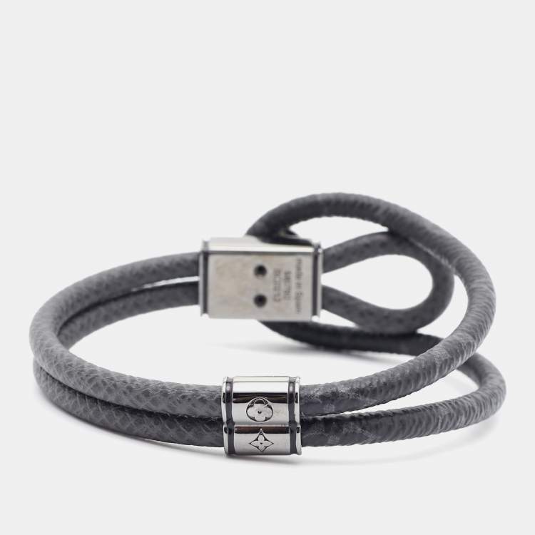 Pre Owned Louis Vuitton Loop It Coated Canvas Enamel Gunmetal Tone Bracelet