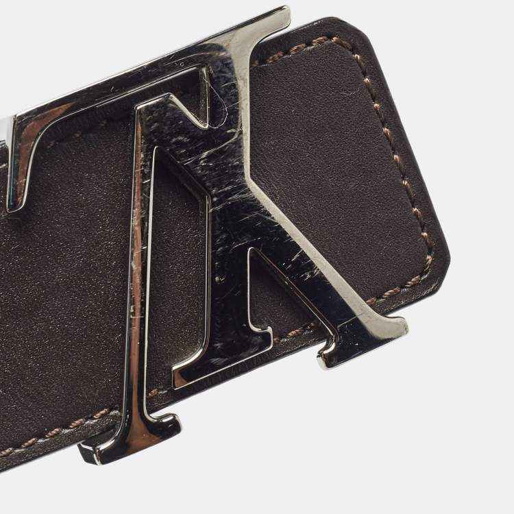 Pre Owned Louis Vuitton Black/Brown Leather LV Initiales Reversible Belt 85CM