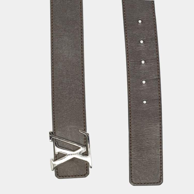 Pre Owned Louis Vuitton Black/Brown Leather LV Initiales Reversible Belt 85CM