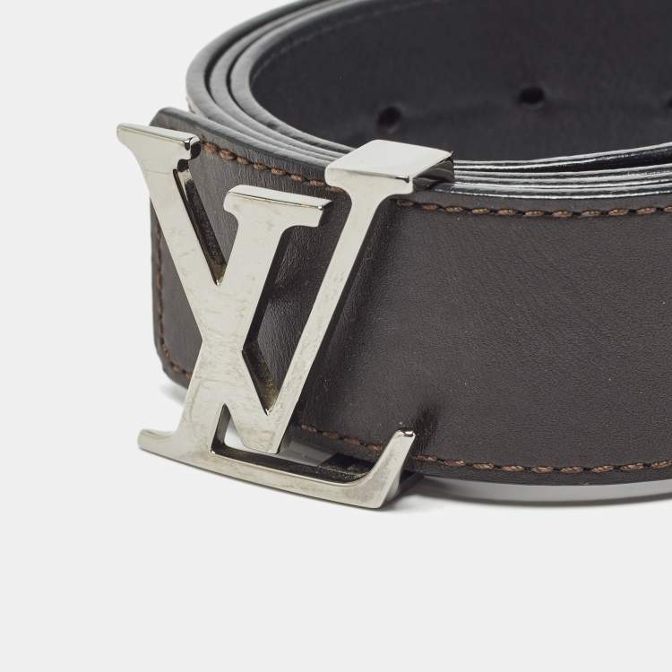 Pre Owned Louis Vuitton Black/Brown Leather LV Initiales Reversible Belt 85CM