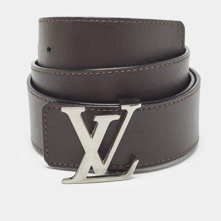 Pre Owned Louis Vuitton Black/Brown Leather LV Initiales Reversible Belt 85CM