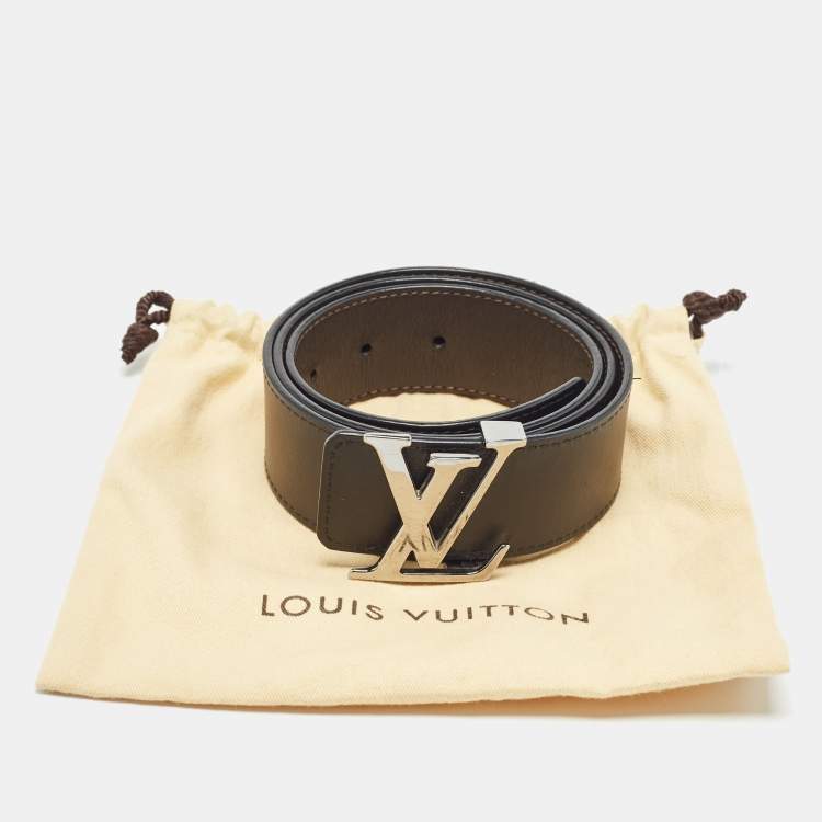 Pre Owned Louis Vuitton Black/Brown Leather LV Initiales Reversible Belt 85CM