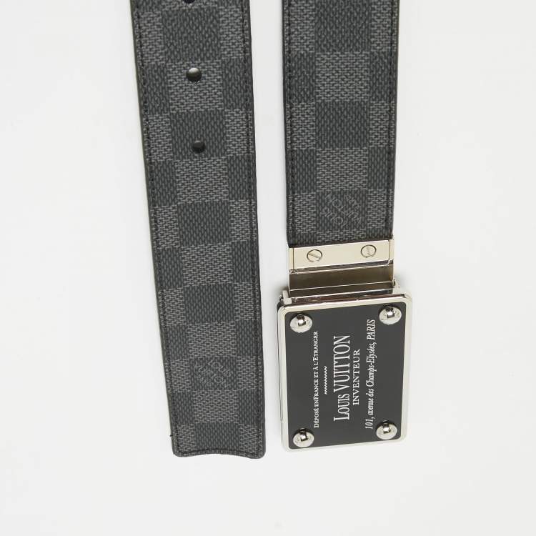 Pre Owned Louis Vuitton Damier Graphite Canvas and Taiga Leather Inventeur Reversible Belt 95 CM
