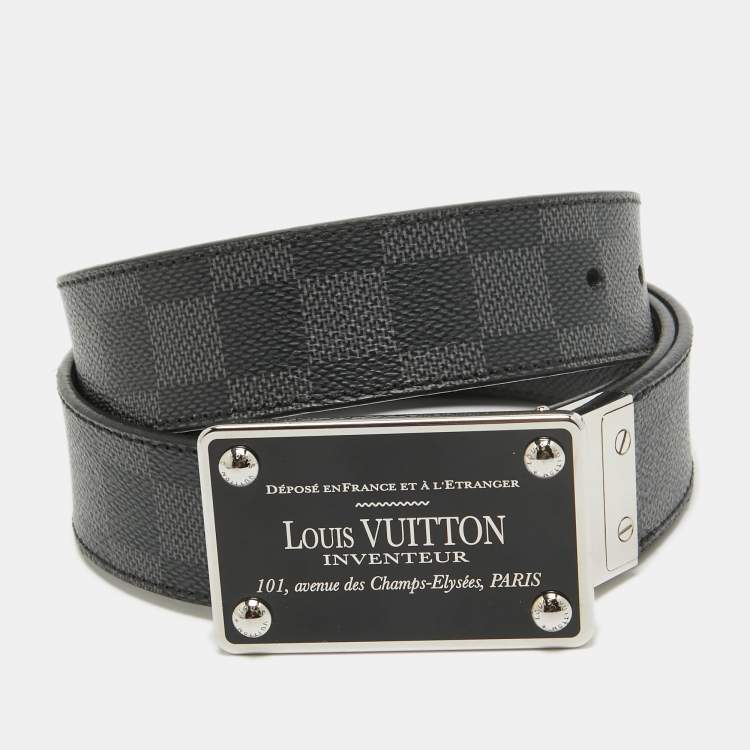 Pre Owned Louis Vuitton Damier Graphite Canvas and Taiga Leather Inventeur Reversible Belt 95 CM