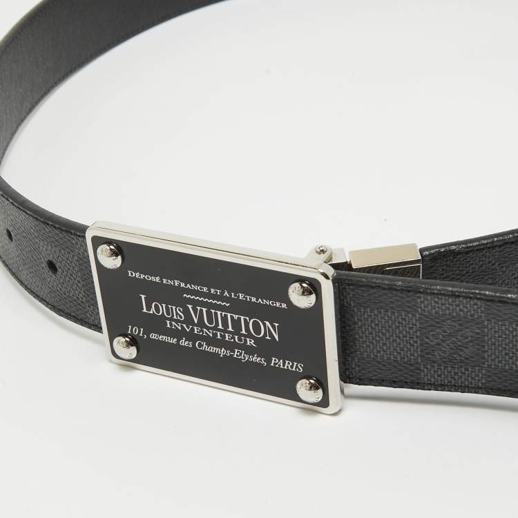 Pre Owned Louis Vuitton Damier Graphite Canvas and Taiga Leather Inventeur Reversible Belt 95 CM