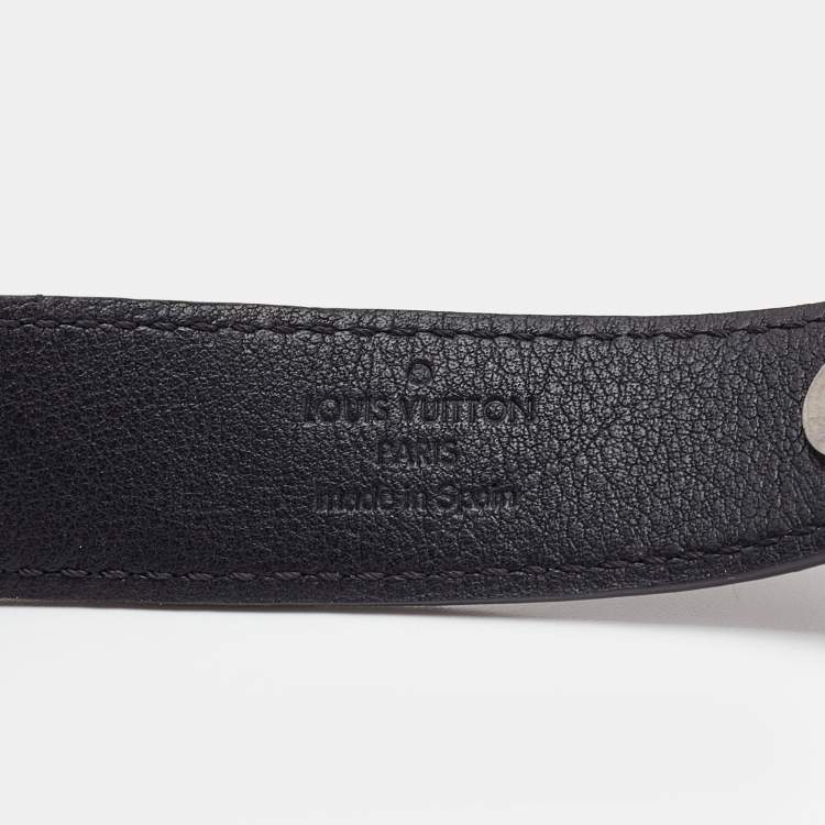 Pre Owned  Louis Vuitton Monogram Eclipse Hockenheim Leather Gunmetal Tone Bracelet 21