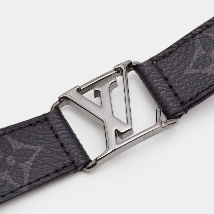Pre Owned  Louis Vuitton Monogram Eclipse Hockenheim Leather Gunmetal Tone Bracelet 21