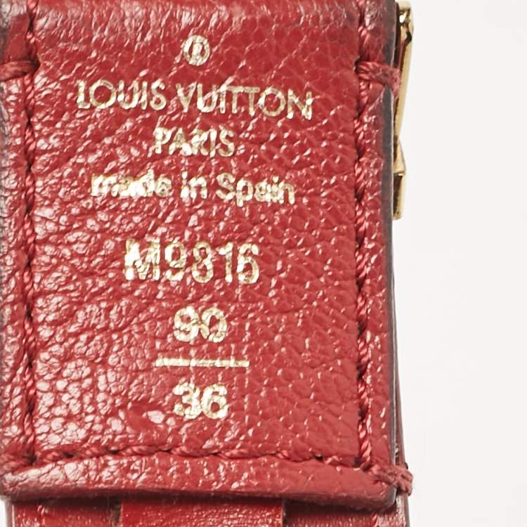 Pre Owned Louis Vuitton Red Leather Pandora Belt 90CM