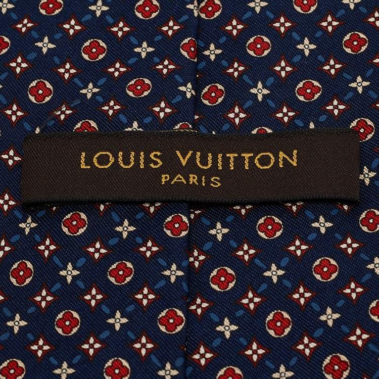 Pre Owned Louis Vuitton Blue Monogram Print Silk Traditional Tie 