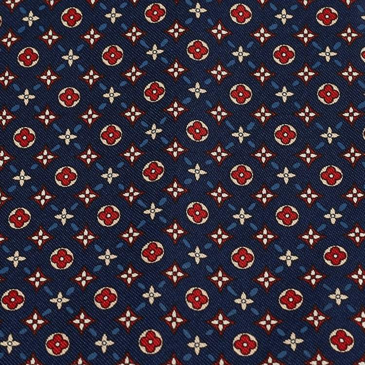 Pre Owned Louis Vuitton Blue Monogram Print Silk Traditional Tie 