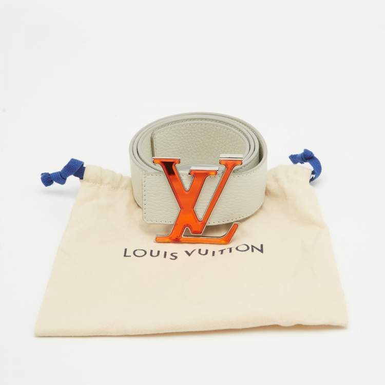 Pre Owned Louis Vuitton White Leather LV Prism Initiales Belt 95 CM